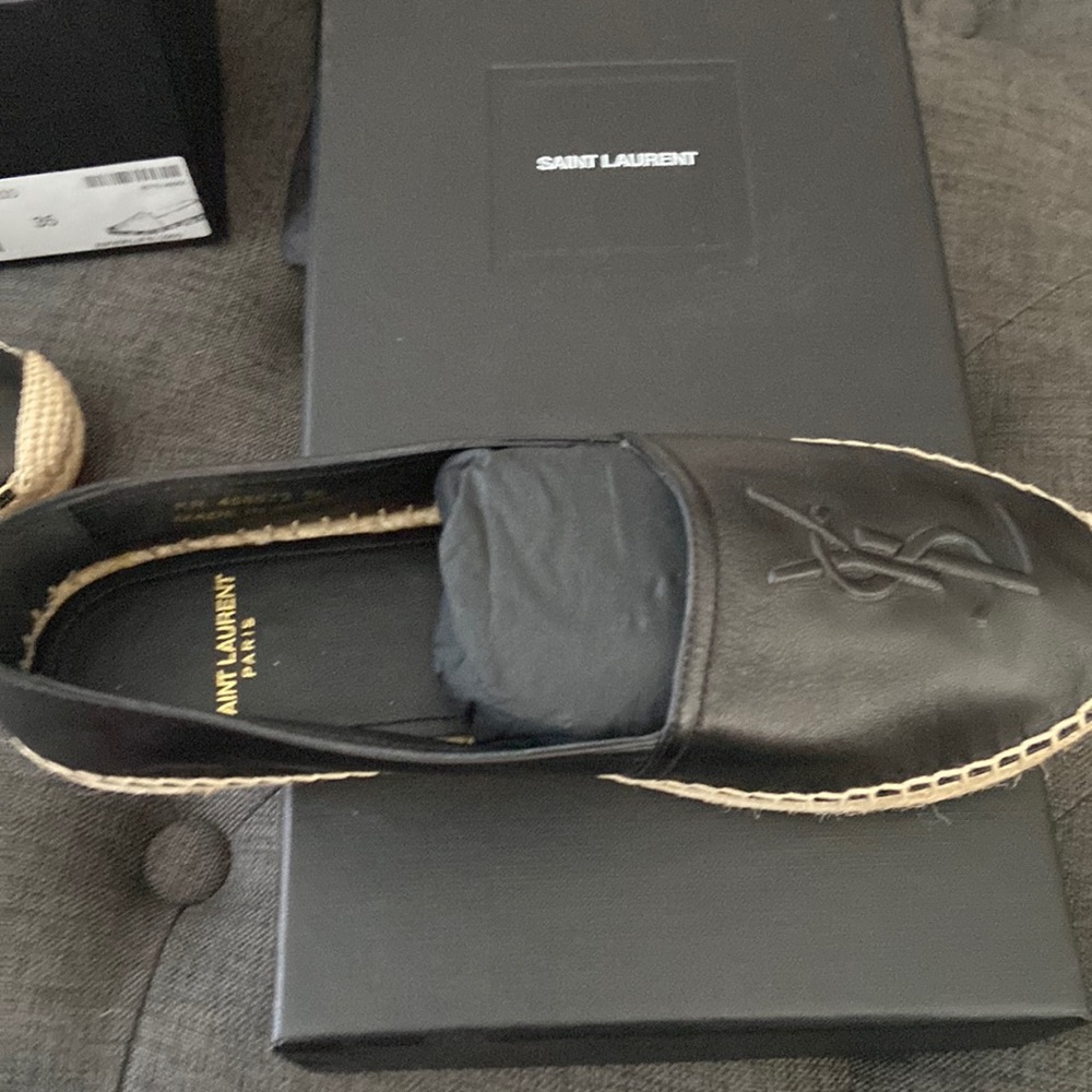 Brand New Saint Laurent Leather Espadrilles Nero with Box and Dust Bags
